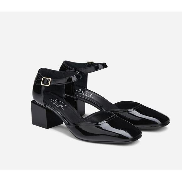 AGL Angie Pumps Mary Jane Block Heels Black Patent Leather Slingback 40 US 10 - Picture 3 of 7